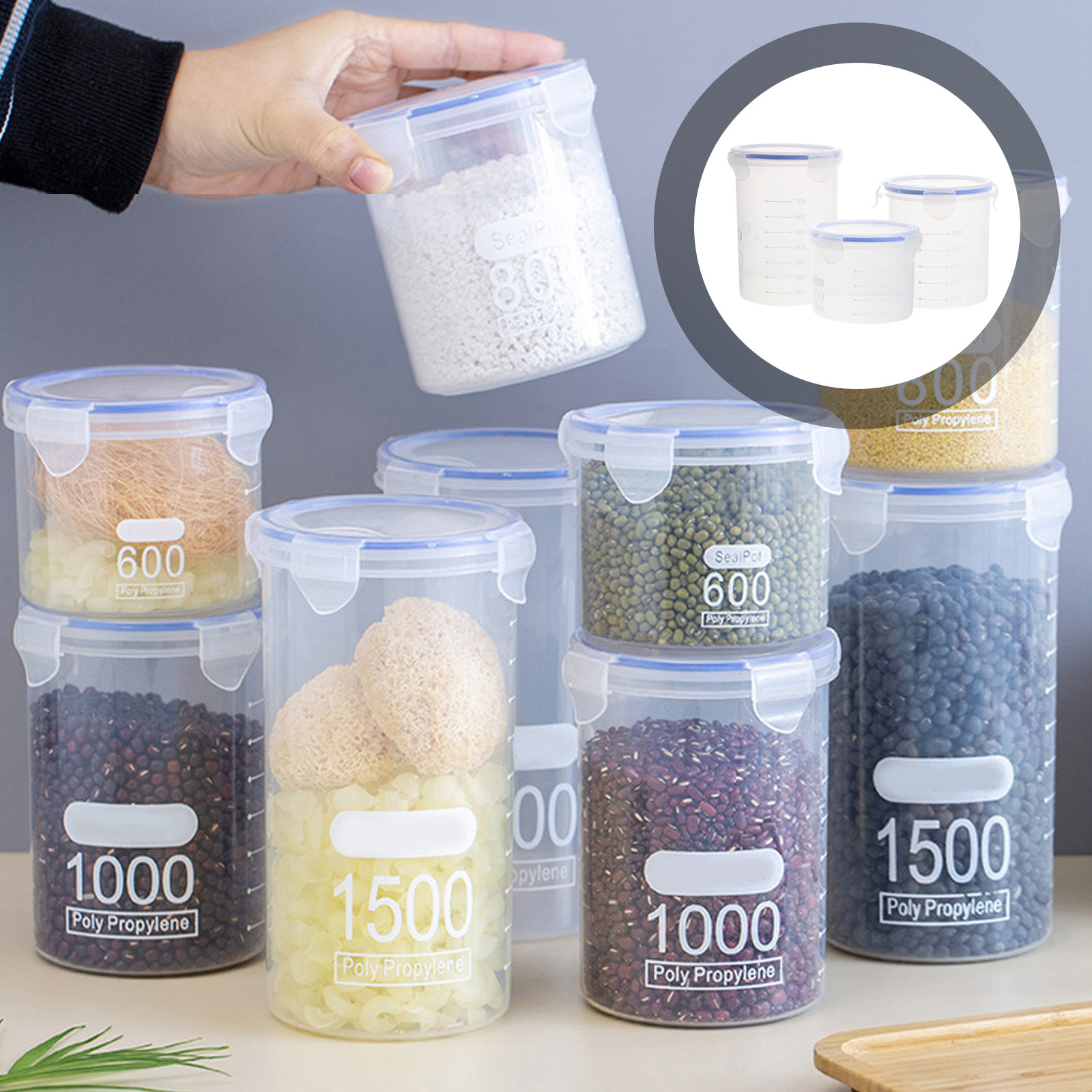 Food Storage Containers - ชุดโหลเก็บอาหารแบบปิดผนึก 6 ชิ้น โหลพลาสติกใสสำหรับเก็บธัญพืช ภาชนะเก็บอาหารแบบปิดสนิท โหลพลาสติกสำหรับใช้ในครัว
