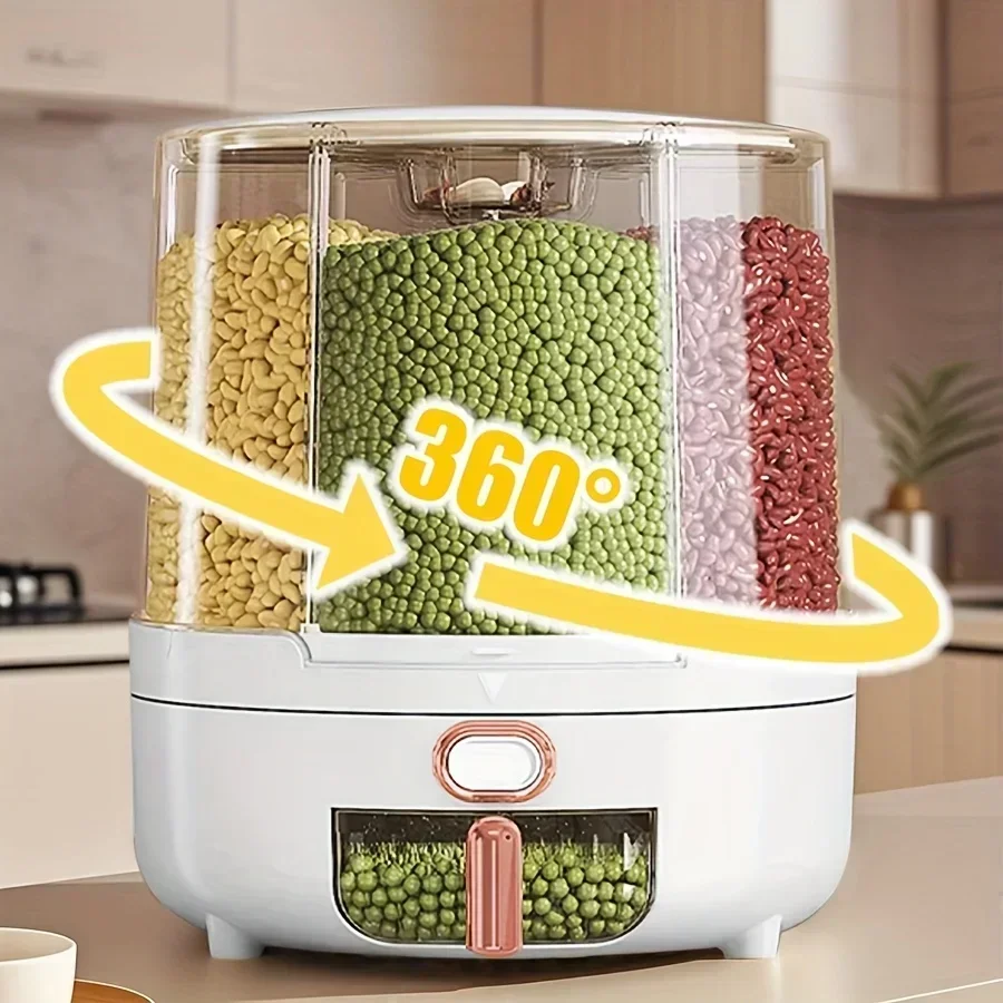 Food Storage Meals - 6-คอมพาร์เมนท์ 360 ° ภาชนะเก็บอาหารแบบหมุนได้ - ป้องกันความชื้นสำหรับซีเรียล